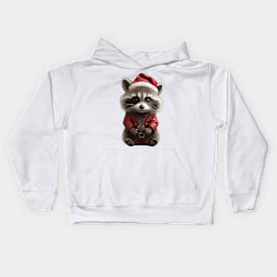 Cute Baby Raccoon Santa Kids Hoodie